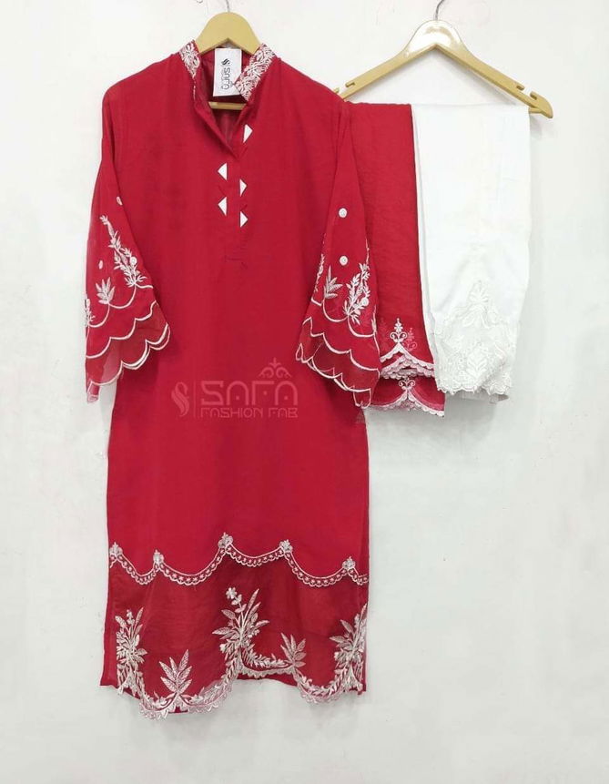 Safa Fashion Fab 1079 Red Colour Pakistani Readymade Suit Wholesale Online
